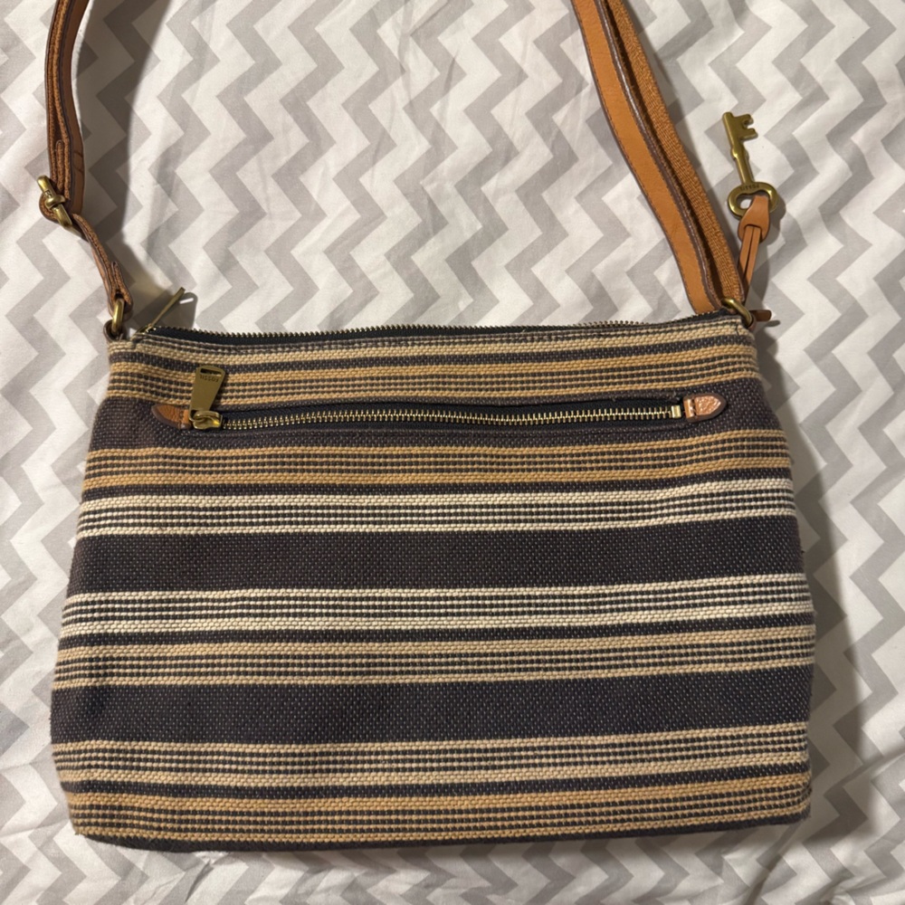 Fossil Kinley Striped Canvas and Leather Crossbody/Shoulder bag - Picture 4 of 5